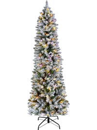 VEVOR Christmas Tree, 6ft Prelit Flocked Artificial Tree, Full Holiday Xmas Deco Trees with 240 Colorful LED Lights, 11 Lighting Modes & 635 Branch Tips for Home Party Office Decoration