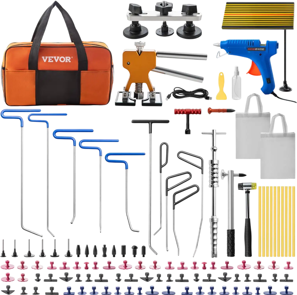 VEVOR Paintless Dent Removal Rods, 89 PCS Paintless Dent Repair Tools, Golden Lifter Puller Car Dent Repair Kit, Glue Puller Tabs Dent Puller Kit for Auto Dent Removal, Minor Dents, Door Dings