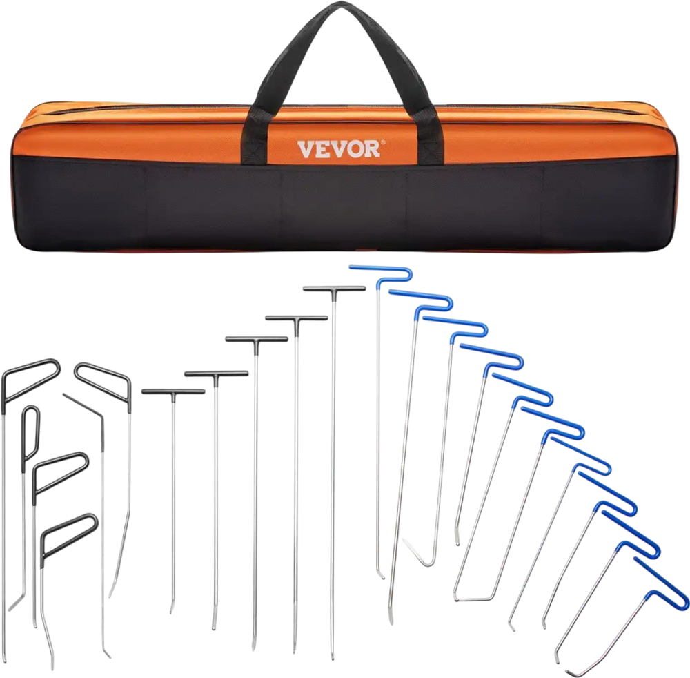 VEVOR Rods Dent Removal Kit, 21 Pcs Paintless Dent Repair Rods, Stainless Steel Dent Rods, Whale Tail Dent Repair Tools, Professional Hail Dent Removal Tool For Minor Dents, Door Dings And Hail Damage