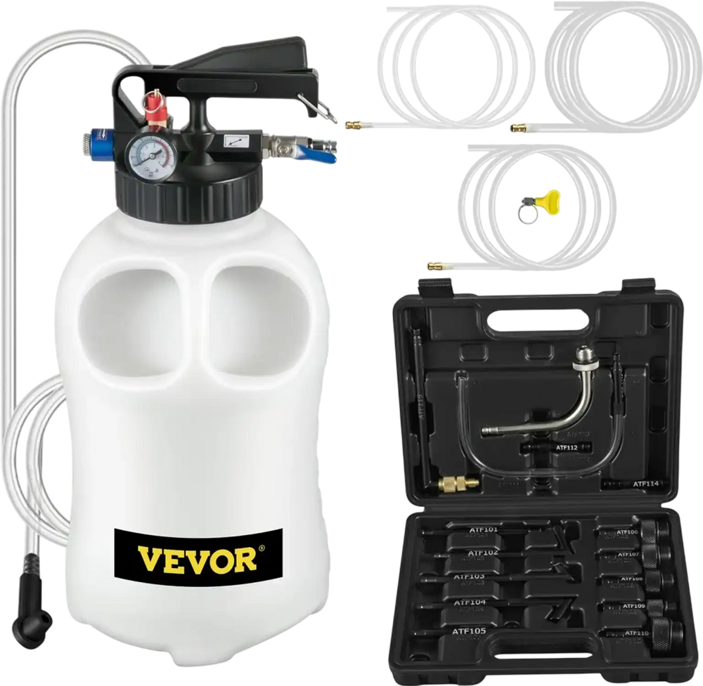 VEVOR Transmission Fluid Pump 2 Way ATF Refill System Dispenser, Oil and Liquid Extractor 10 Liter Large Capacity, Automatic Transmission Fluid Pump Tool Set with 14 Pieces ATF Filler Adapters