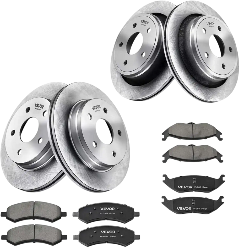 VEVOR Front & Rear Brake Kit Ceramic Brake Pads & Hollow Brake Rotors Kit, Compatible with 2007-2009 Dodge Durango & Chrysler Aspen, 2011-2018 Ram 1500 (5-Lug), 2019-2023 Ram 1500 Classic
