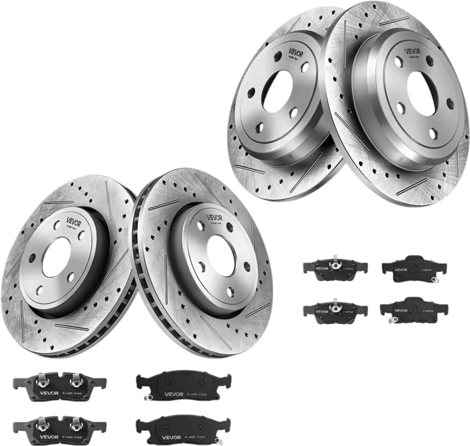 Vevor Brake Kit Front & Rear Ceramic Brake Pads and Drilled Slotted Rotors New