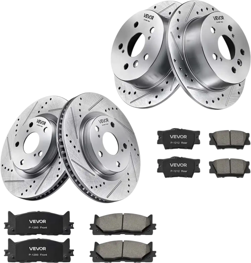 VEVOR Front & Rear Brake Kit Ceramic Brake Pads and Drilled Slotted Rotors, Compatible with 2012-2017 Toyota Camry, 2013-2018 Toyota Avalon, 2013-2018 Lexus ES 350, 2013-2018 Lexus ES 300h