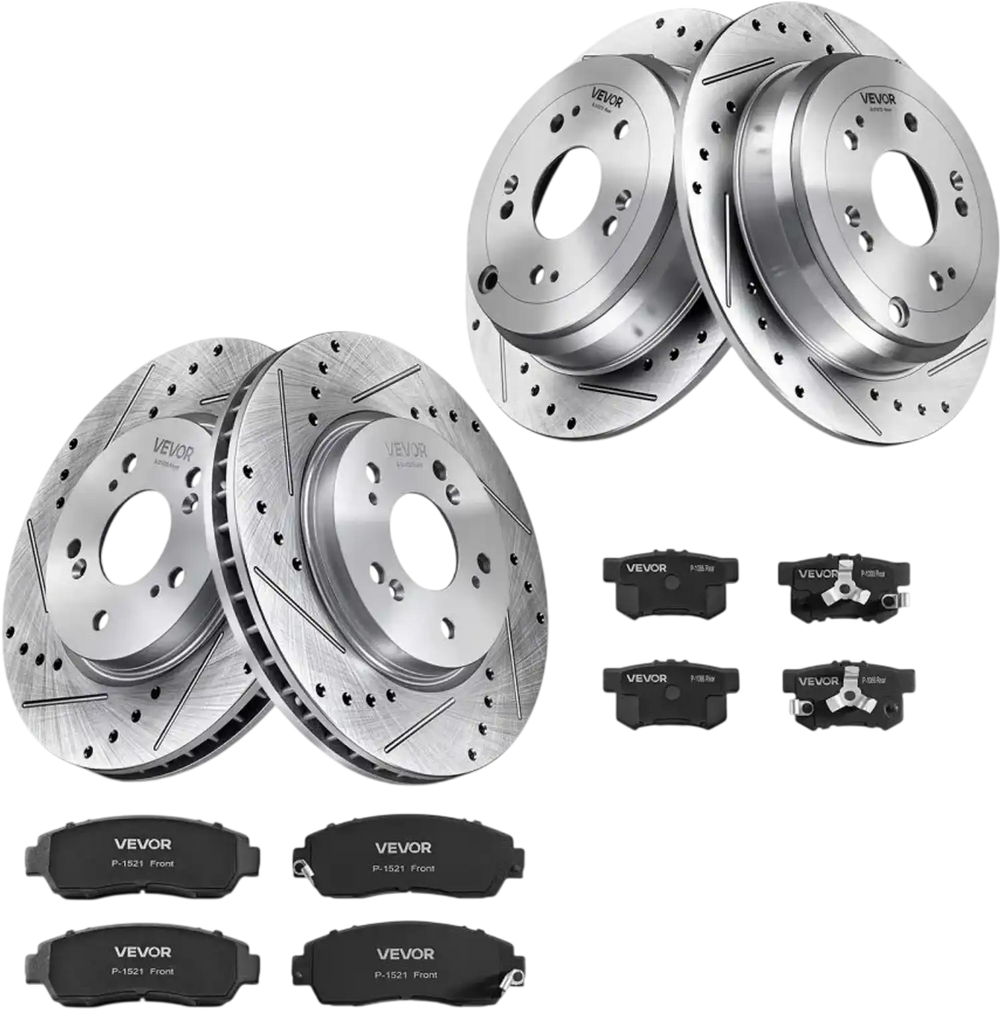 VEVOR Front & Rear Brake Kit Compatible with 2012-2016 Honda CR-V (AWD), Cast Iron Drilled and Slotted Brake Rotors, Ceramic Brake Pads Replacement Kit, 11.65" Front Rotors and 12" Rear Rotors