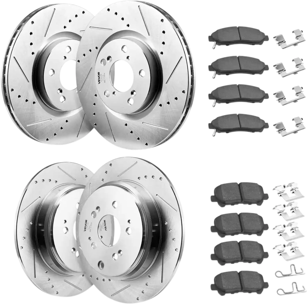 VEVOR Front and Rear Brake Kit Compatible with 2007-2013 Acura MDX, 2010-2013 Acura ZDX, 2009-2014 Honda Pilot, Drilled and Slotted Brake Rotors Ceramic Brake Pads Replacement Kit, 13 in (Front)