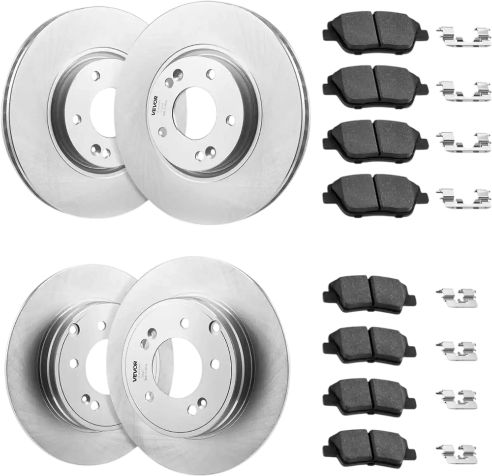 VEVOR Front & Rear Brake Kit Compatible with 2011-2014 Hyundai Sonata, 2015 Hyundai Sonata (Hybrid, Hybrid Limited; Non-Turbo; Models w/Manual Parking Brake), Hollow Brake Rotors & Solid Rear Rotors