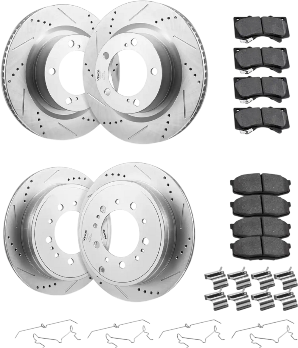 VEVOR Front & Rear Ceramic Brake Kit Compatible with 2016-2021 Lexus LX570, 2016-2021 Toyota Land Cruiser, Drilled and Slotted Brake Rotors Ceramic Brake Pads Replacement Kit, 14 inch Front Rotors