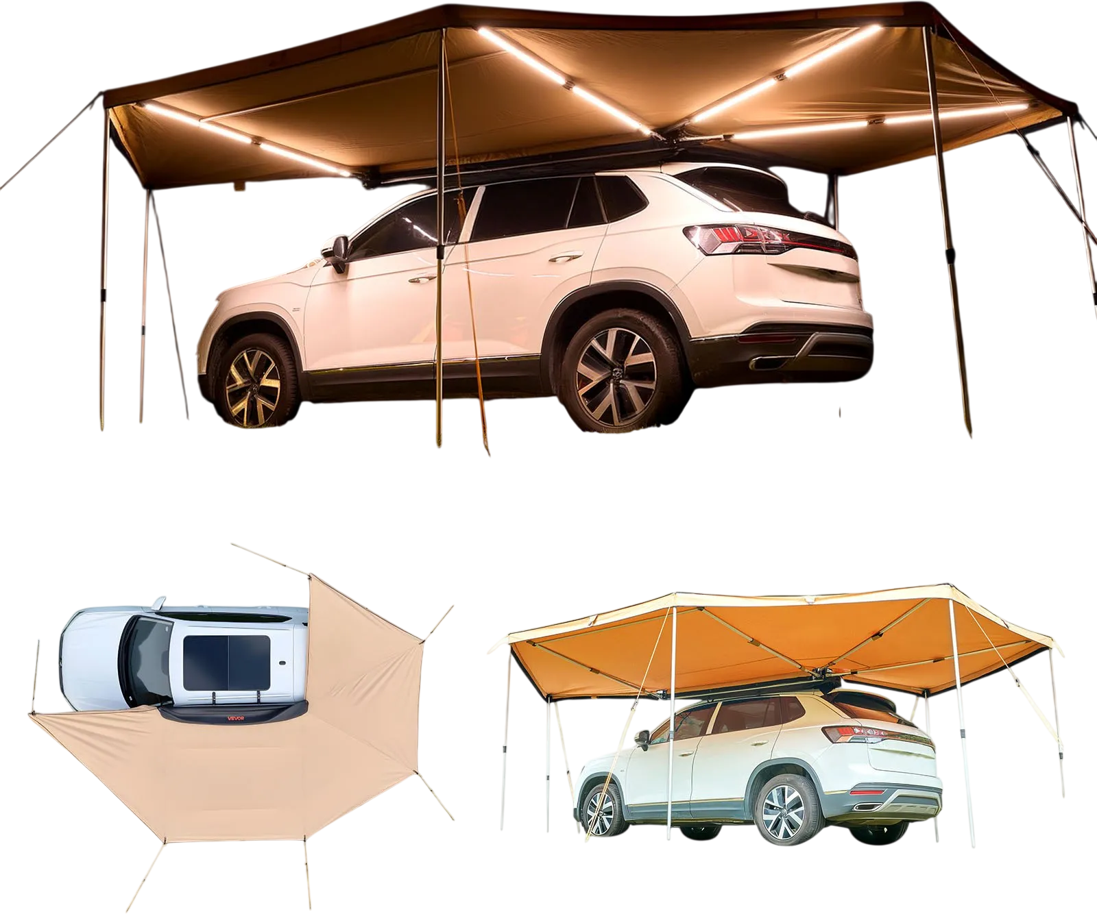 Vevor Vehicle Awning 270° with Built-in LED Lights 133 sq. ft. Waterproof New
