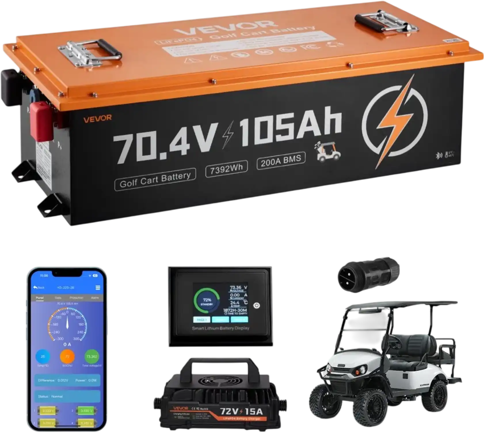 Vevor Golf Cart Battery 72V 105Ah LiFePO4 with 15A Charger New