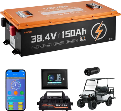 Vevor Golf Cart Battery 38.4V 150Ah LiFePO4 Battery & Charger Kit New
