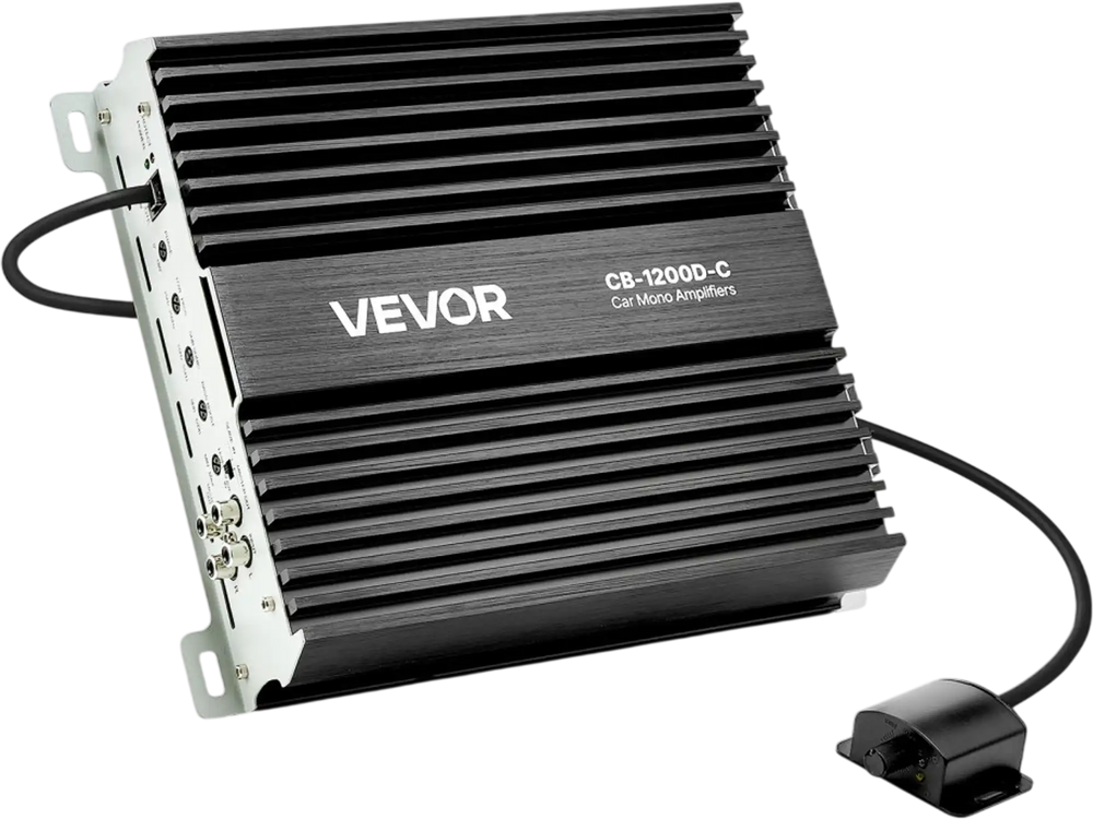 VEVOR Monoblock Car Amplifier, 1200W RMS MAX, 1/2/4 Ohm Stable, 1-Channel Class D Car Audio Amplifier with Remote Subwoofer Level Control, Low Pass Filter, Bass Boost & Phase Shift, Volume Controller