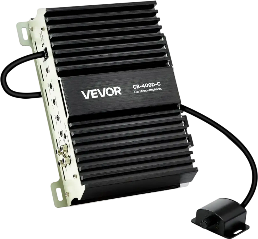 VEVOR Monoblock Car Amplifier, 400W RMS MAX, 1/2/4 Ohm Stable, 1-Channel Class D Car Audio Amplifier with Remote Subwoofer Level Control, Low Pass Filter, Bass Boost & Phase Shift, Volume Controller