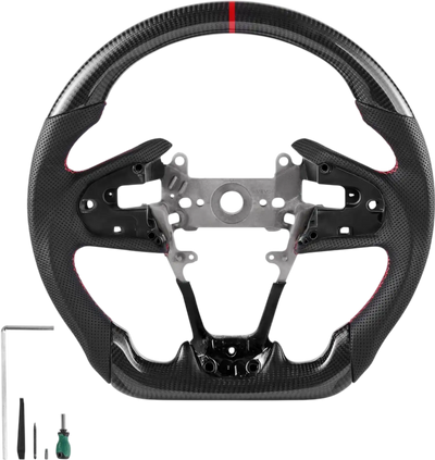 Vevor Steering Wheel Carbon Fiber D-Shaped Flat-Bottom for 2016-2021 Honda Civic Black New