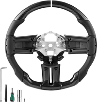 VEVOR Steering Wheel for 2010-2014 Ford Mustang, Carbon Fiber Steering Wheel D-Shaped Flat-Bottom, Leather Grip with Non-Slip Texture & Precise Stitching, Accessories Replacement for Mustang, Black