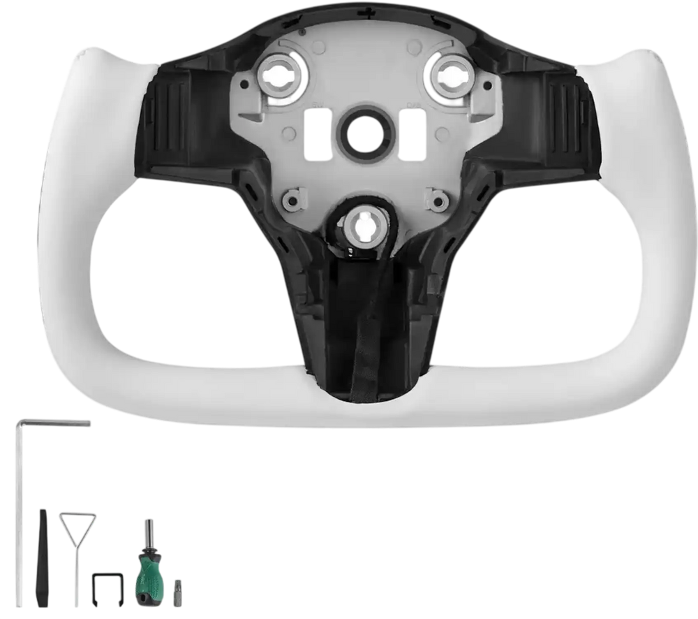 VEVOR Steering Wheel for 2016-2023 Tesla Model 3, Carbon Fiber Steering Wheel D-Shaped Flat-Bottom with Heating Function, Leather Grip with Non-Slip Texture, Accessories Replacement for Model 3, White
