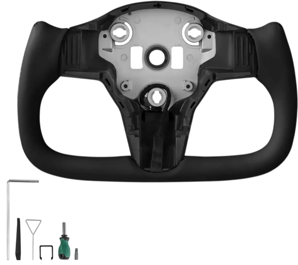 VEVOR Steering Wheel for 2016-2023 Tesla Model 3, Carbon Fiber Steering Wheel D-Shaped Flat-Bottom with Heating Function, Leather Grip with Non-Slip Texture, Accessories Replacement for Model 3, Black