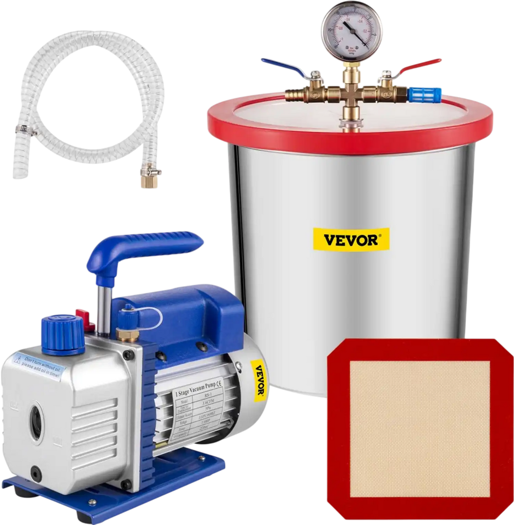 VEVOR 3 Gallon Vacuum Chamber Kit Stainless Steel Degassing Chamber 12L Vacuum Degassing Chamber Kit with 3.6 CFM 1 Stage Vacuum Pump HVAC