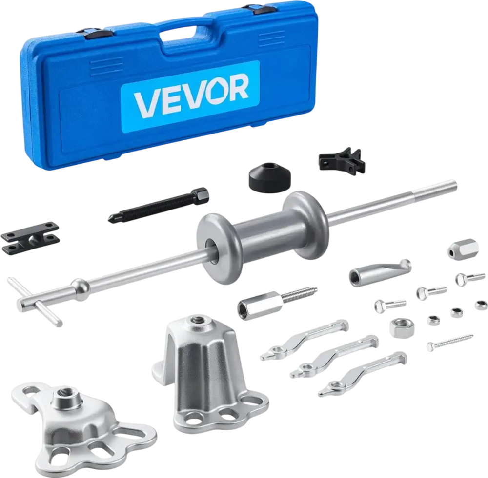 VEVOR 9-Way Slide Hammer Puller Set, 15PCS Front Wheel Hub Bearing Remover & Rear Wheel Axle Hub Dent Shaft Puller Tool Kit, Axle Bearing Puller Tool Kit and Slide Hammer Remover Set with Carry Box