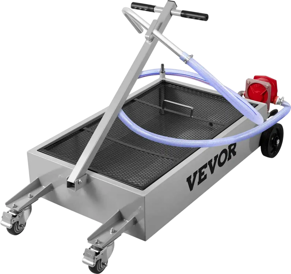 VEVOR Oil Drain Pan 15 Gallon Oil Drain Tank, 57L Low Profile Oil Drain Pan, Large Capacity Oil Change Pan, Foldable Hand, with Pump, Hose, Swivel Casters Wheels for Car, SUV, Trucks Oil Draining