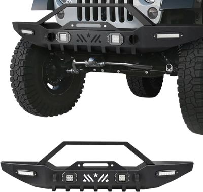 VEVOR Front Bumper Compatible with 1987-2006 Jeep Wrangler YJ TJ, Heavy-Duty Steel Front Bumper with 2PCS LED Light Bars, 2PCS LED Work Lights, Winch Plate & D-Rings Mounts