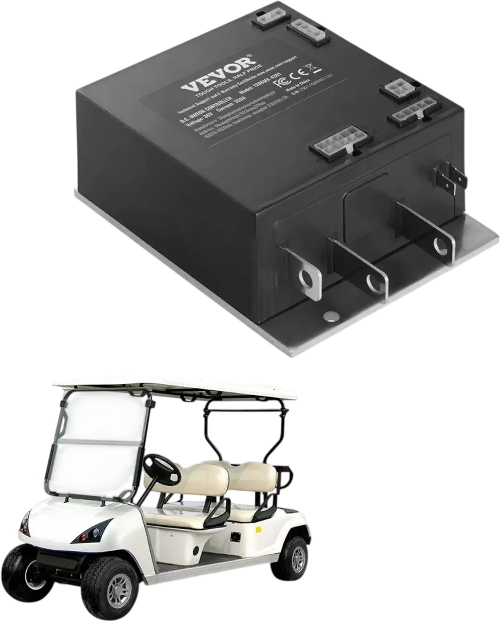 VEVOR Golf Cart Speed Controller, 36V 350A, DC Motor Controller Replacement for 2000-2009 EZGO TXT Golf Carts, IP65 Rated Protection, Aluminum Alloy & ABS Housing, Compatible with 1206MX-4301 Models