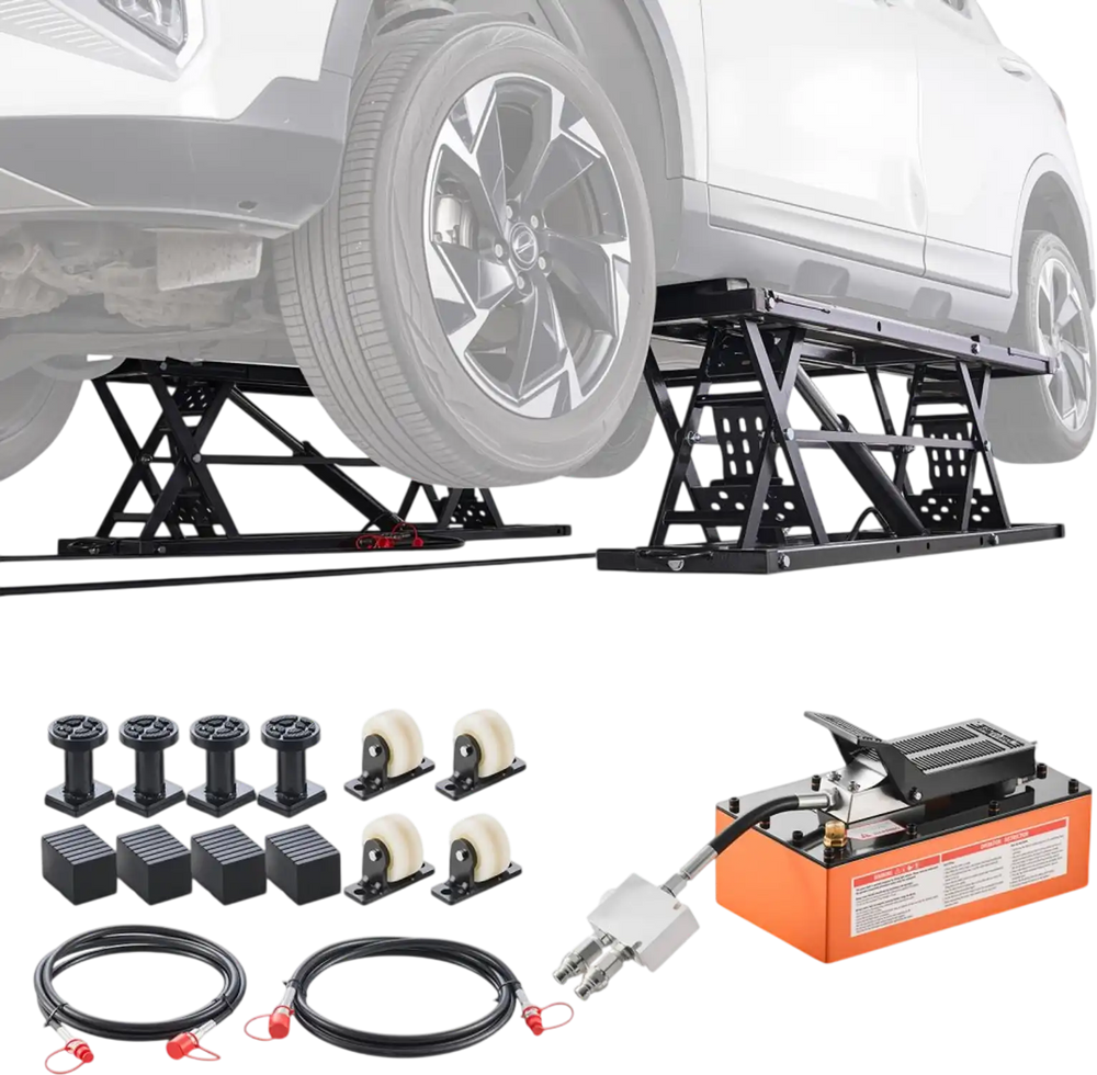 VEVOR Portable Car Lift, 7000 lbs Capacity, Heavy Duty Steel Truck Lift with 26.8" Max Height, Pneumatic Pump, Wheels, 4 Rubber Pads & 4 Lifting Columns for Cars, SUVs, Trucks, Home Garage or Shop Use