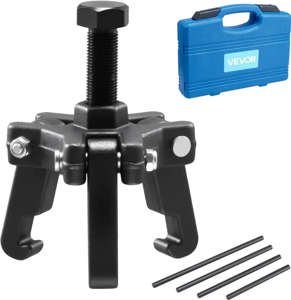 VEVOR Harmonic Balancer Puller Kit, Adjustable 3-Jaw Puller Fits Most Late Model Vehicles, 3-Jaw Pulley Puller Set with 4 Forcing Rods for Removing Harmonic Balancers Without Removing the Radiator