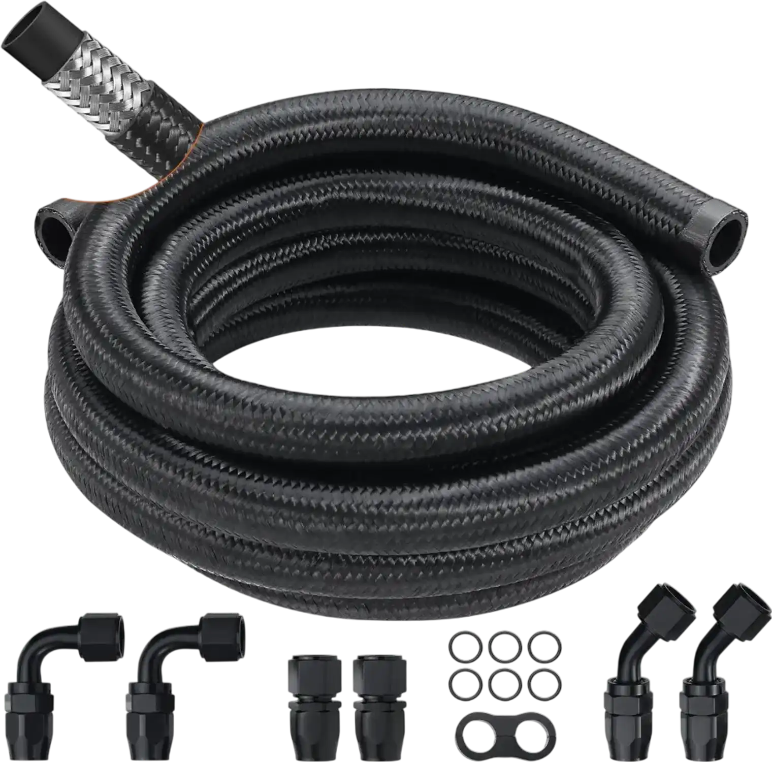 Vevor Fuel Line Kit 10AN 10' Braided Oil Gas Diesel Hose End Fitting Kit Black New