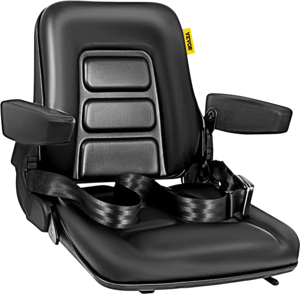 VEVOR Universal Fold Down Forklift Seat with Retractable Safety Belt, Armrest,Adjustable Seat for Excavator, Forklift, Tractor, Skid Loader, Backhoe Dozer Telehandler