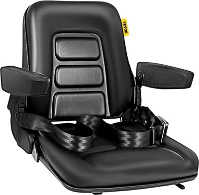 VEVOR Universal Fold Down Forklift Seat with Retractable Safety Belt, Armrest,Adjustable Seat for Excavator, Forklift, Tractor, Skid Loader, Backhoe Dozer Telehandler