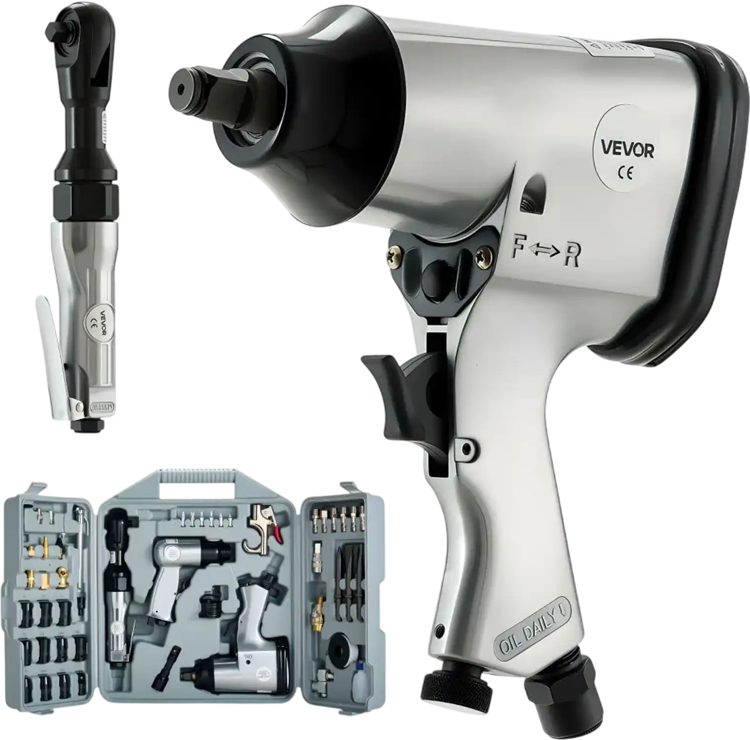 Vevor Air Tool Kit 50-Piece Pro Air Tool and Accessories Set with Impact Wrench, Ratchet Wrench, Hammer, Blow Gun and Storage Case New