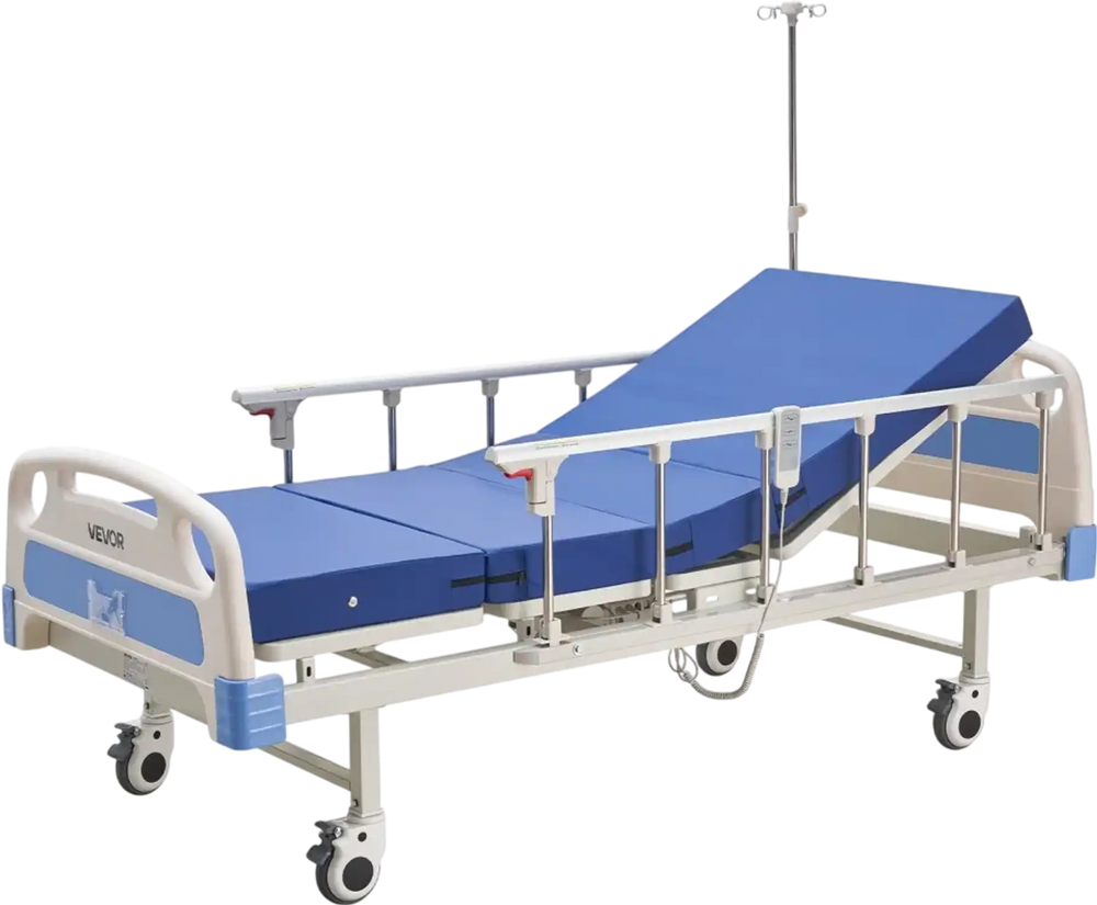 VEVOR Premium 2 Function Full Electric Hospital Bed, ICU Electric Medical Bed with Backrest & Legrest Adjustment, 5" Locking Casters, High-Density Foam Mattress for Home Hospital, 550LBS Loading