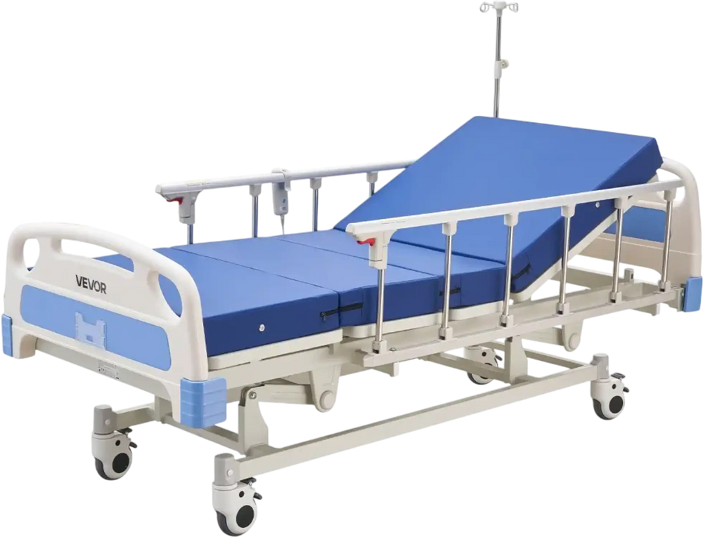 VEVOR Premium 3 Function Full Electric Hospital Bed, ICU Electric Medical Bed with Backrest, Legrest & Height Adjustment, 5" Locking Casters, High-Density Mattress for Home Hospital, 550LBS Loading