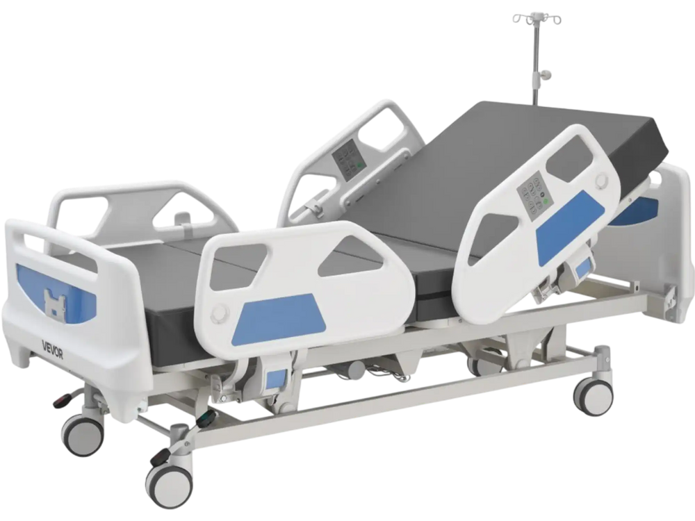 VEVOR Premium 5 Function Full Electric Hospital Bed, ICU Medical Bed with Cardiac Chair, CPR, Trendelenburg & Reverse Trendelenburg, Central Locking System with 5" Casters for Home Hospital, 550LBS
