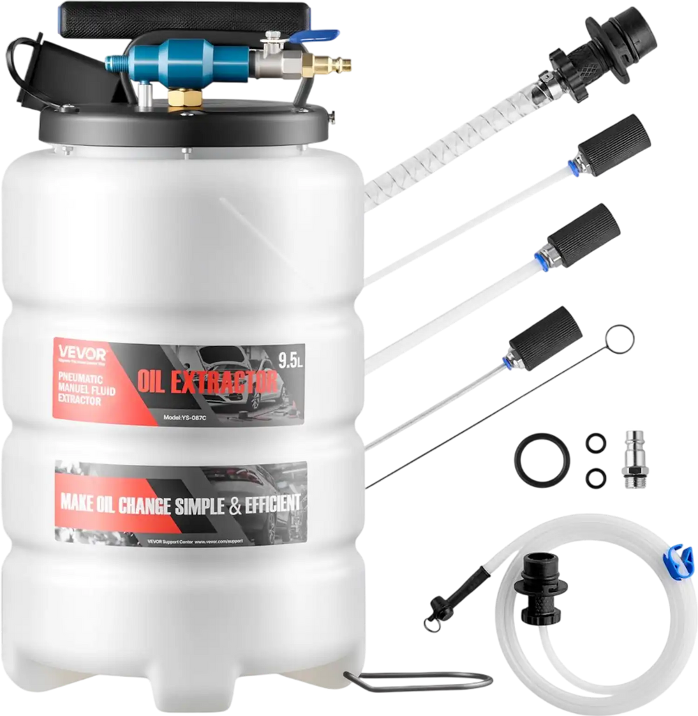 VEVOR Fluid Extractor, 9.5 L Capacity, Pneumatic/Manual Vacuum Oil Extractor Pump with 59 in Long Horse & Three 47 in Extension Tubes, Oil Change Pump with PE Tank for Cars, Lawn Mowers, Boats