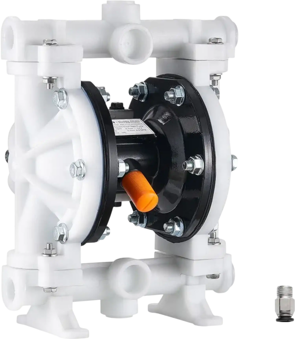 VEVOR Air Operated Double Diaphragm Pump, 4.4 GPM, 1-1/2 inch Inlet & Outlet Pneumatic Waste Oil Transfer Pump, Max 100 PSI, Polypropylene Body, Air-Operated for Diesel, Grease, Kerosene, Gasoline