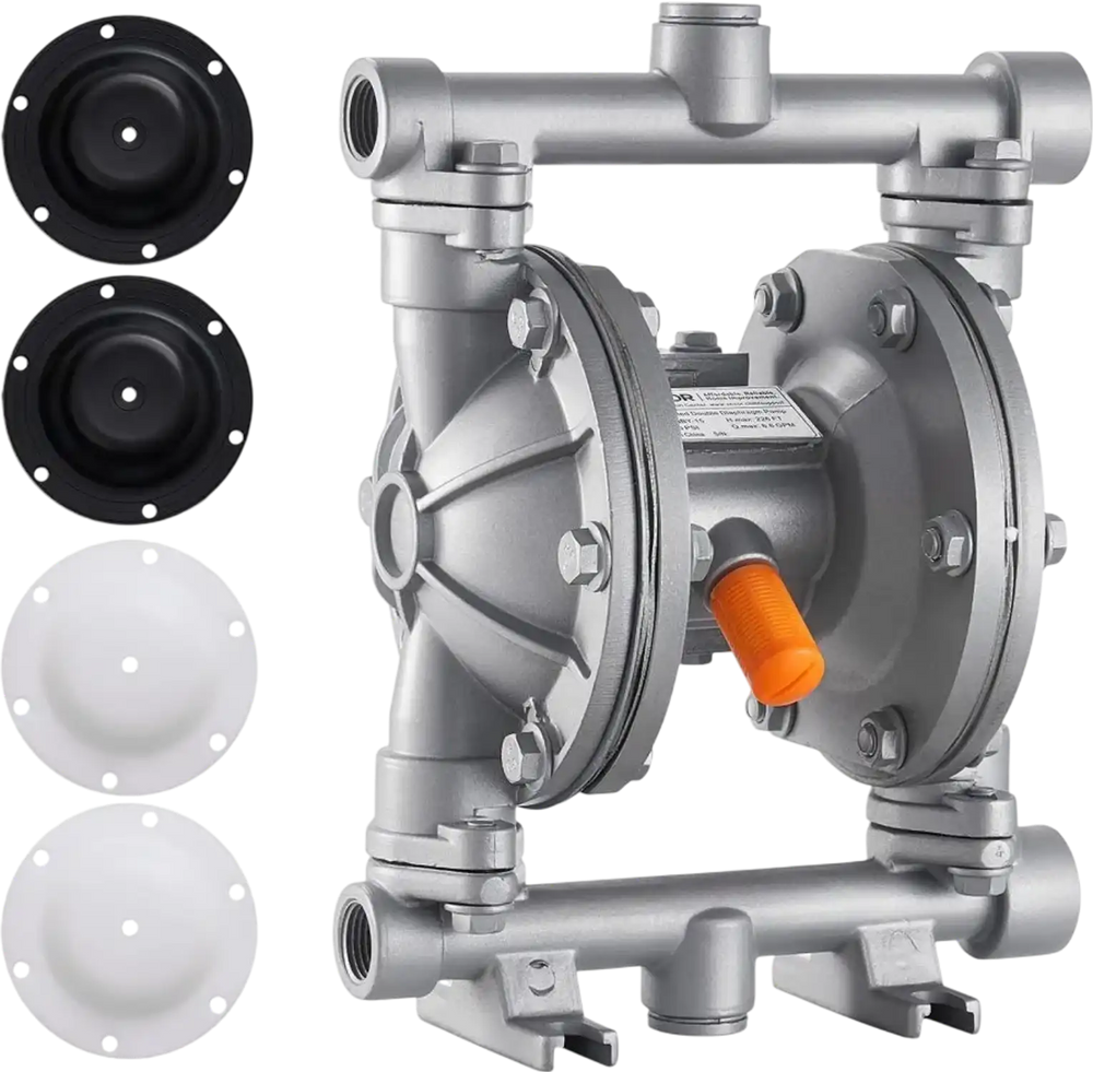 VEVOR Air Operated Double Diaphragm Pump, 6.6 GPM, 3/8 inch Inlet & Outlet Pneumatic Waste Oil Transfer Pump, Max 100 PSI, Aluminum Alloy Body, Air-Operated for Diesel, Grease, Kerosene, Gasoline