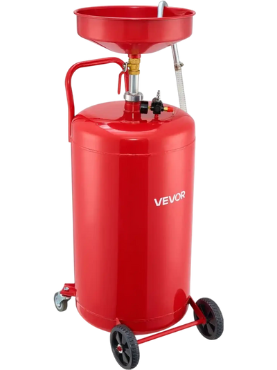 VEVOR 25 Gallon Waste Oil Drain Tank, Air Operated Portable Oil Drainer with Adjustable Funnel Height, Industrial Fluid Drain Tank with Wheels, Fluid Fuel Transfer Drainage for Auto Repair Shops, Red