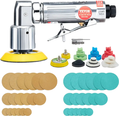 VEVOR 1/2/3 Inch Random Orbital Air Sander, High-Speed 15000RPM Mini Pneumatic Sander for Auto Body Work, 58PCS Air Powered Sander Kit with Sandpapers, Wool Pad, Wavy Sponges