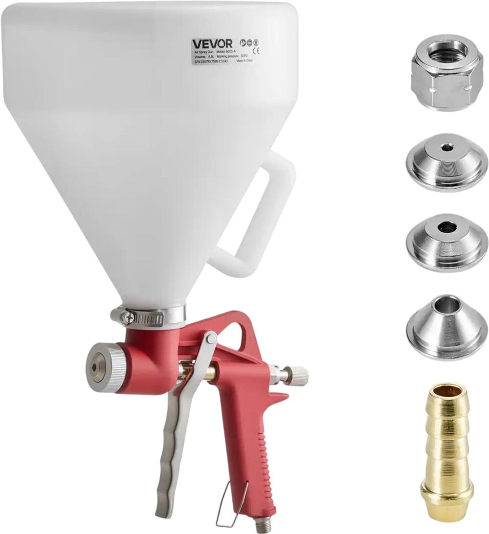 VEVOR Air Texture Spray Gun, 1.45 Gallon Air Hopper Spray Gun, Professional Drywall Texture Painting Sprayer with 3 Nozzles (3.5mm, 6mm, 8mm) for Popcorn, Knockdown, Orange Peel Textures
