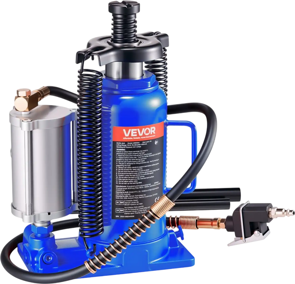 VEVOR Air Hydraulic Bottle Jack, 20 Ton (44092 lbs) Capacity, 10.2-19.5 Inch Lifting Range, Pneumatic/Manual Heavy Duty Welded Bottle Jack with Pump for Car, SUV, Pickup, Truck, RV, Auto Repair, Blue