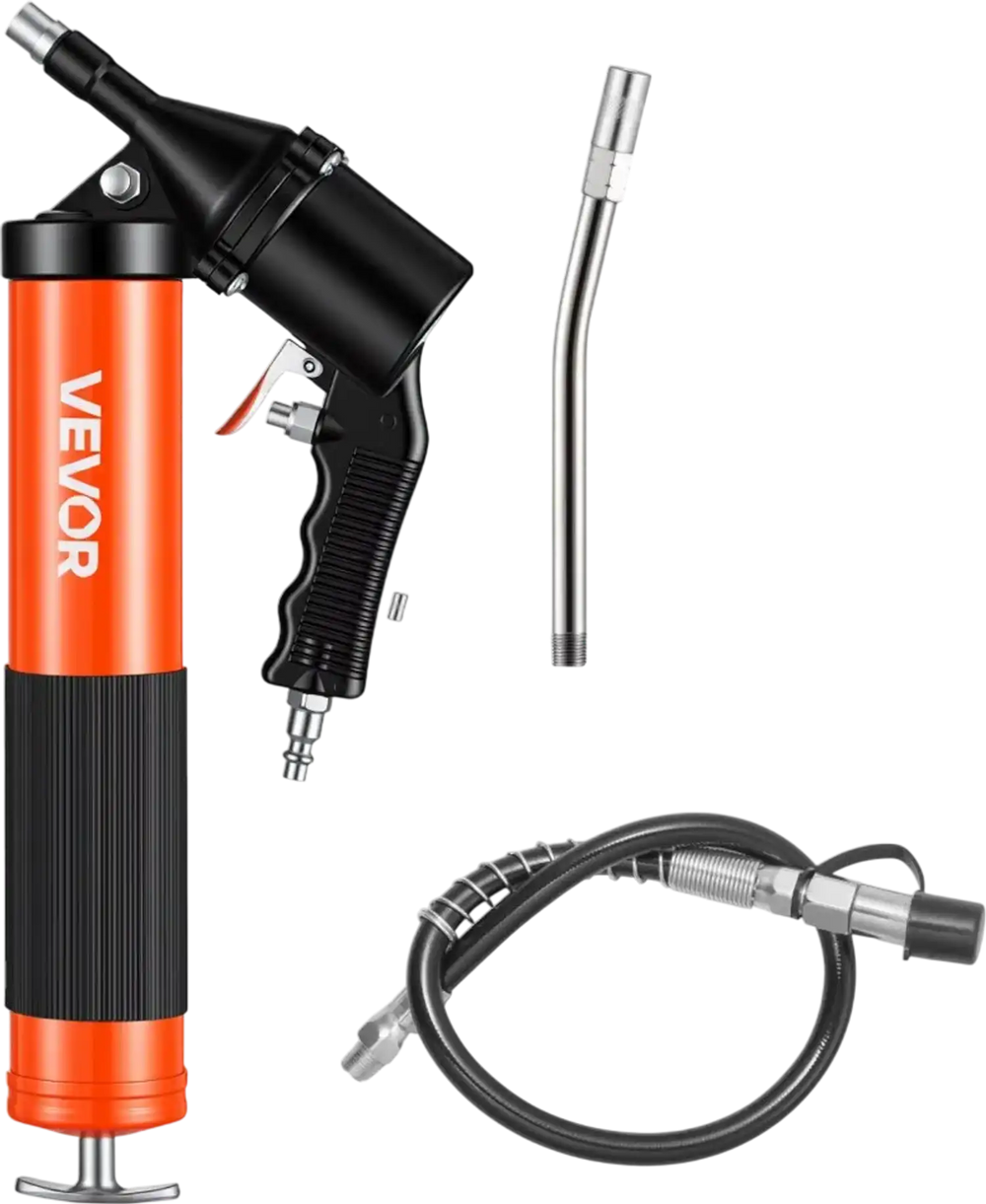 VEVOR Grease Gun, Continuous Cycle Heavy Duty 6000 PSI High Pressure, Pistol Grip Grease Gun Kit with 14 oz Capacity, Includes 18-Inch Flex Hose, 1 Extension Rigid Pipe, 2 Flat Nozzles for Automotive