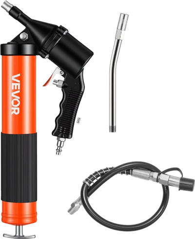 VEVOR Grease Gun, Continuous Cycle Heavy Duty 6000 PSI High Pressure, Pistol Grip Grease Gun Kit with 14 oz Capacity, Includes 18-Inch Flex Hose, 1 Extension Rigid Pipe, 2 Flat Nozzles for Automotive