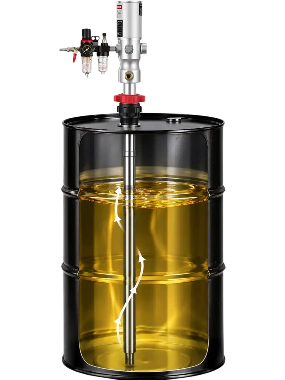 VEVOR Air-Operated Oil Transfer Pump 1:1 5.3 GPM / 20 LPM Flow Drum Pump, Fits 55 Gallon Barrels & Open Containers, Heavy Duty Aluminum Pump, Pneumatic for SAE 80 Oils / Fluids (NOT for Gasoline)