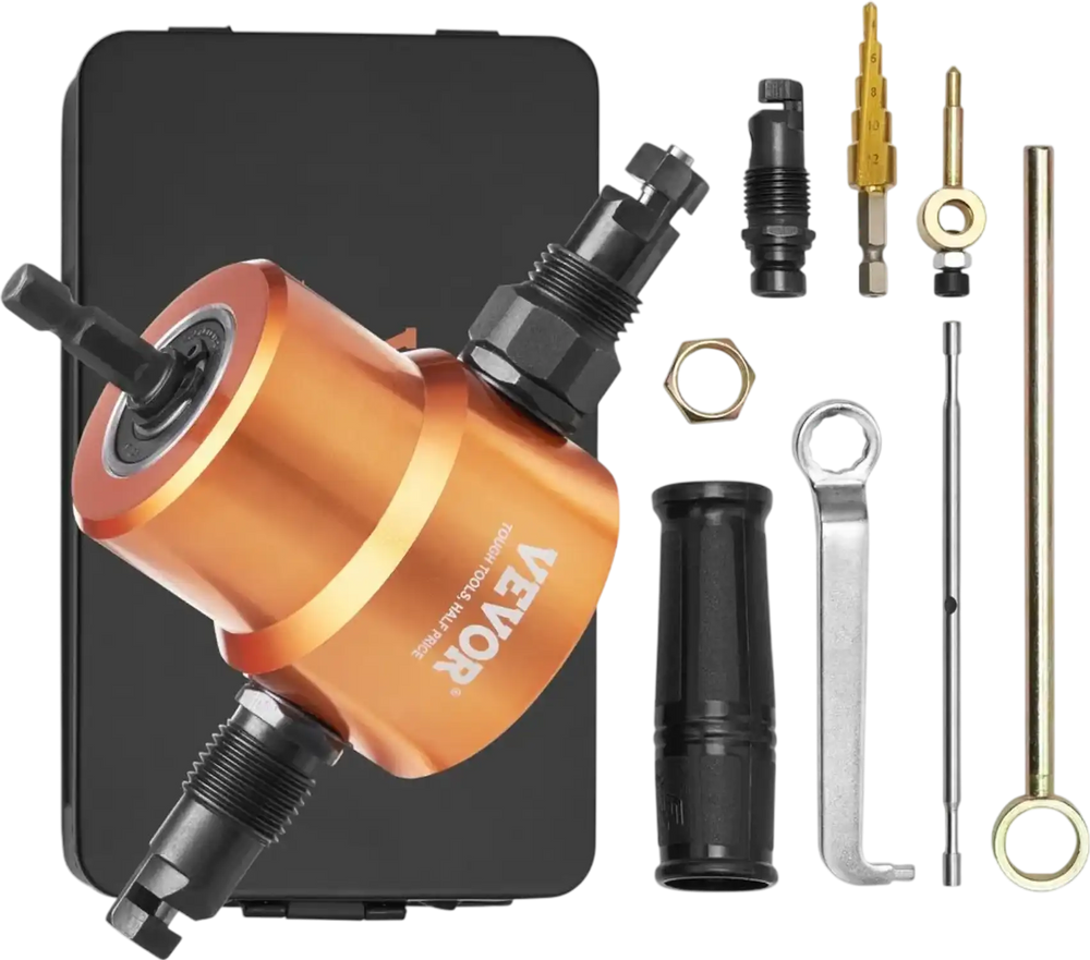 VEVOR Double Head Sheet Metal Nibbler Cutter, 360 Degree Metal Nibbler Drill Attachment with Extra Punch and Die, Cutting Hole Accessory and Step Drill Bit, for Straight Curve and Circle Cutting