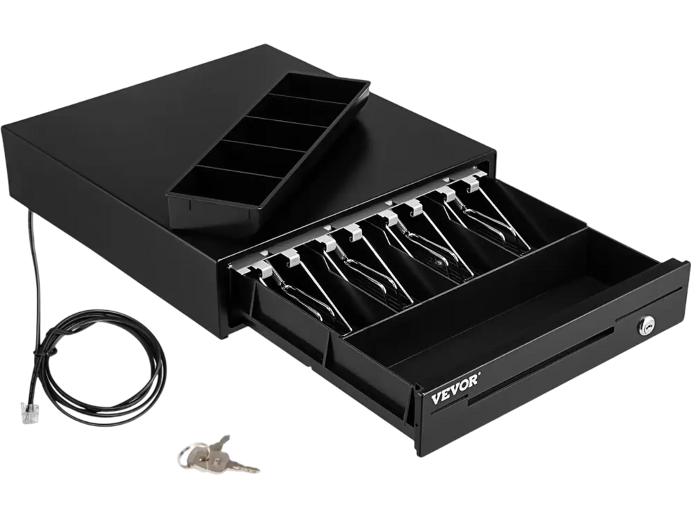 Cash Register Drawer, 13\" 12 V, for POS System with 4 Bill 5 Coin Cash Tray, Removable Coin Compartment & 2 Keys Included, RJ11/RJ12 Cable for Supermarket, Bar, Coffee Shop, Restaurant