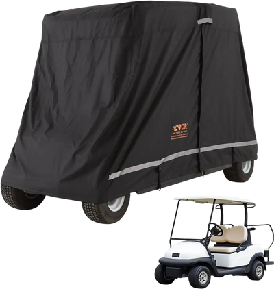 VEVOR 2+2 Passenger Golf Cart Cover, 600D Polyester Full Cover, Suitable for 2+2 Golf Carts, Waterproof, Sunproof, and Dustproof Outdoor Golf Cart Cover with Three Zipper Doors, Black