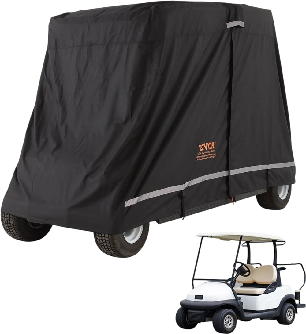 VEVOR 2+2 Passenger Golf Cart Cover, 600D Polyester Full Cover, Suitable for 2+2 Seats Golf Carts, Waterproof, Sunproof, and Dustproof Outdoor Golf Cart Cover with Three Zipper Doors, Black