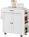 VEVOR Kitchen Island Cart, 32" Mobile Carts with Storage Cabinet, Rolling Table with Power Outlet, Spice Rack, Towel Bar, Adjustable Shelf, Drawer, Dining Living Room Portable Islands on Wheels, White