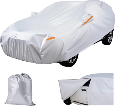 VEVOR Car Cover, Car Cover Waterproof for Toyota RAV4 Compact SUV, Custom-fit All Weather Sun Rain Wind Frost Dust Snow Protection Full Exterior Covers with Door Zipper and Cotton Lining, Silver